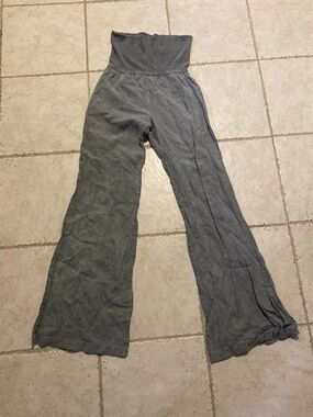 Anthropologie Elevenses Linen Gray Flare Leg Pants Size Medium Made in USA